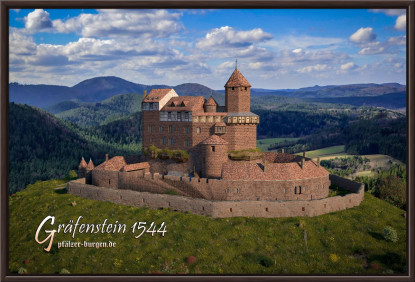 Braun gerahmter Leinwanddruck 45x30cm mit der Burg Gräfenstein um 1544 aus Südwesten