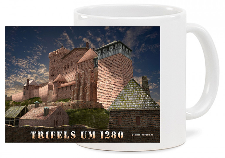 Spülmaschinenfeste hochwertige Keramiktasse "Klassik" mit Motiv der Burg Trifels des Jahres 1280. Fassungsvermögen 0