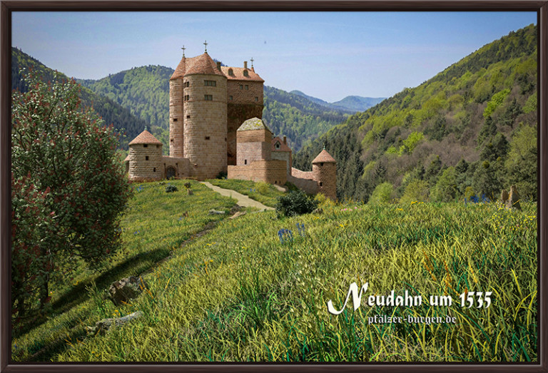 Rekonstruktion der Burg Neudahn um 1535 nach dem Ausbau zur Kanonenburg