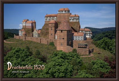 Braun gerahmter Leinwanddruck 30x20cm mit Burg Drachenfels aus Südosten
