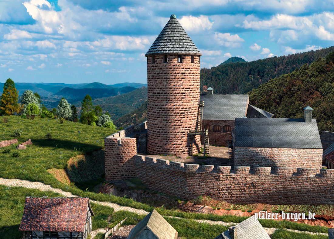 Oberburg im Schutze zinnengekrönter Wehrmauern hinter Burggräben