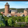 Braun gerahmter Leinwanddruck 30x20cm mit Rekonstruktion der Burg Steinenschloss um 1150 aus Westen
