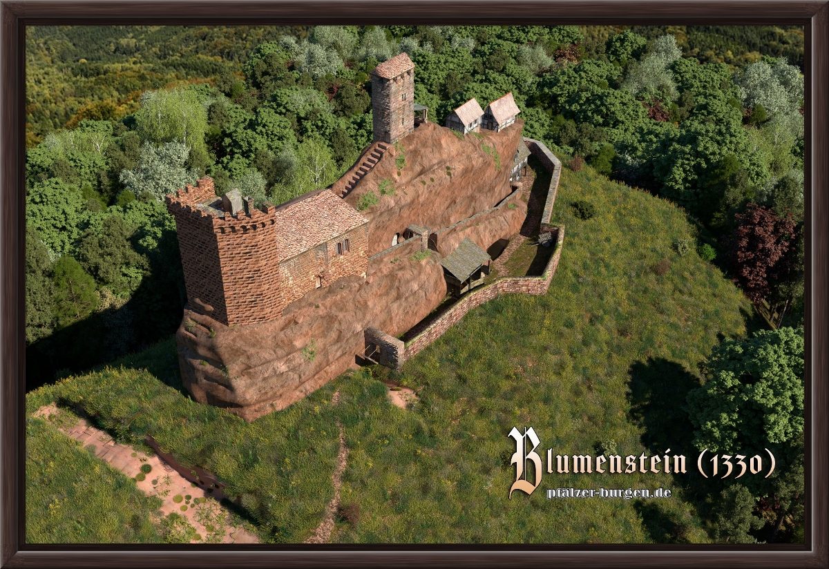 Braun gerahmter Leinwanddruck 30x20cm mit Burg Blumenstein aus Südwesten
