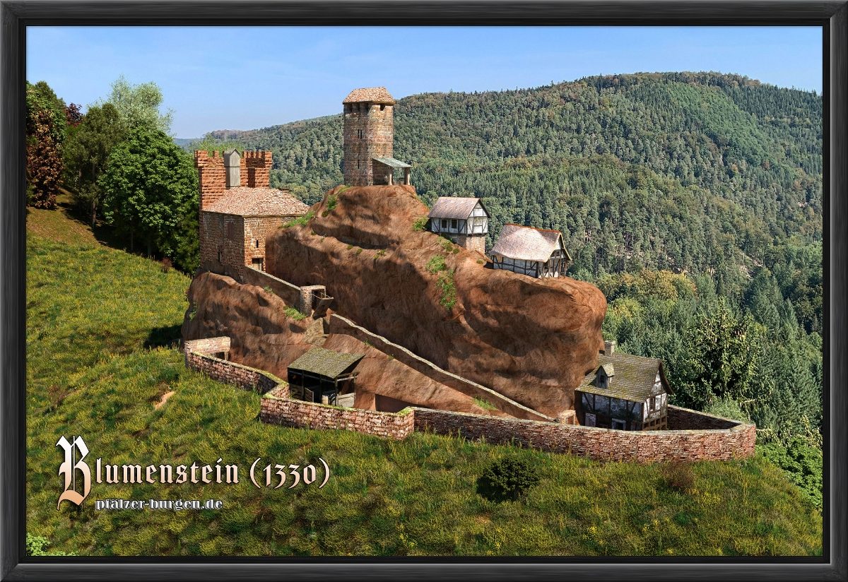 Schwarz gerahmter Leinwanddruck 30x20cm mit Burg Blumenstein aus Südosten