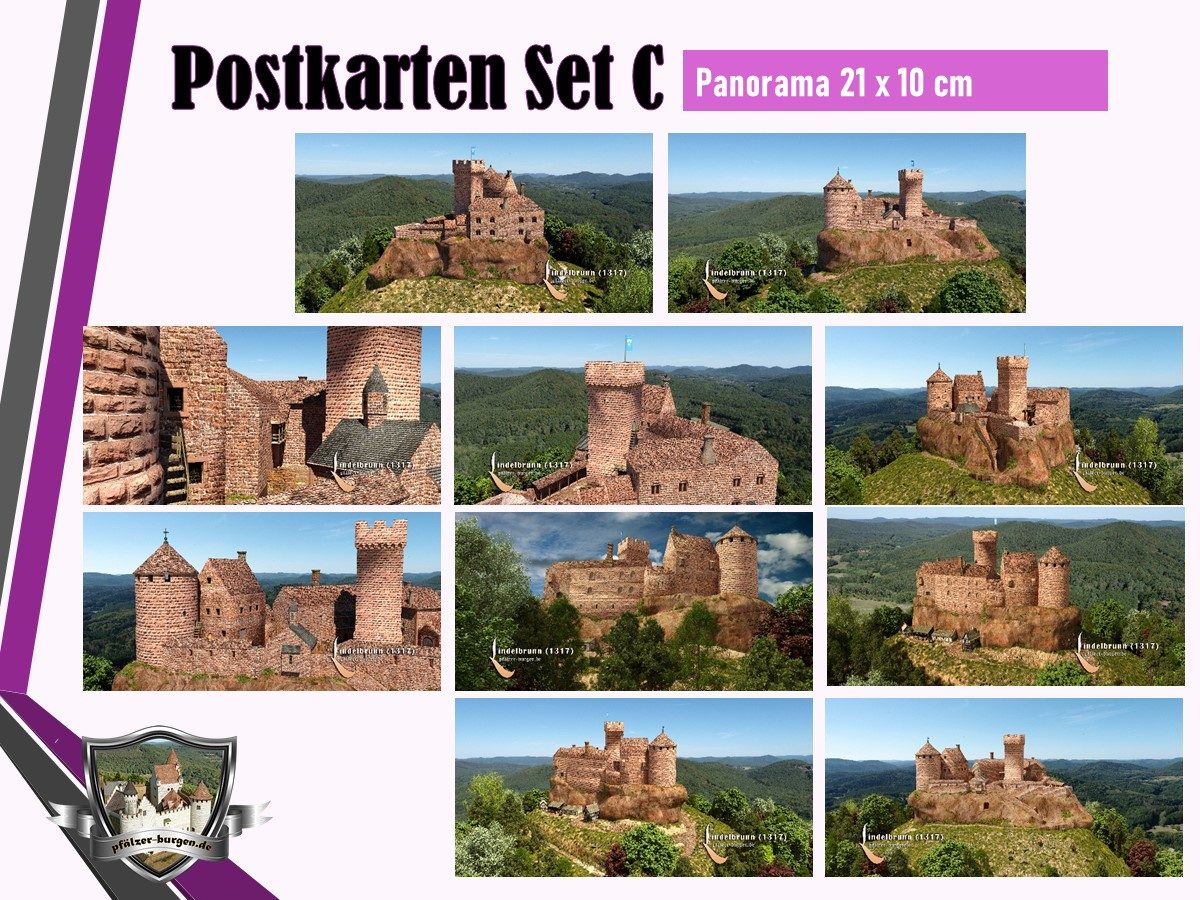 30-30-00-10-S-13 10er Set C Burg Lindelbrunn im Panorama-Postkartenformat