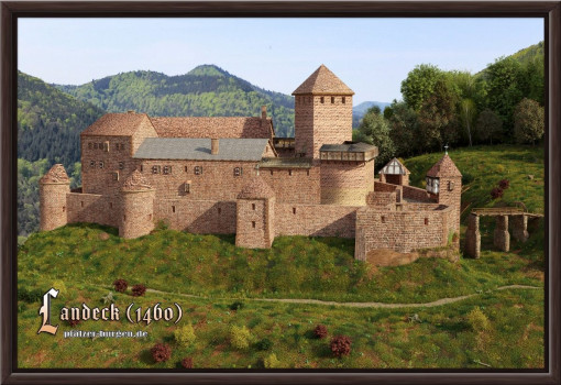 Braun gerahmter Leinwanddruck 30x20cm von der Burg Landeck aus Osten als schöne Wand-Dekoration