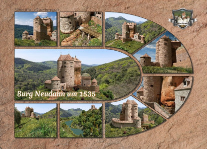 Fotocollage Burg Neudahn (1535) auf Postkarte Standard-Format