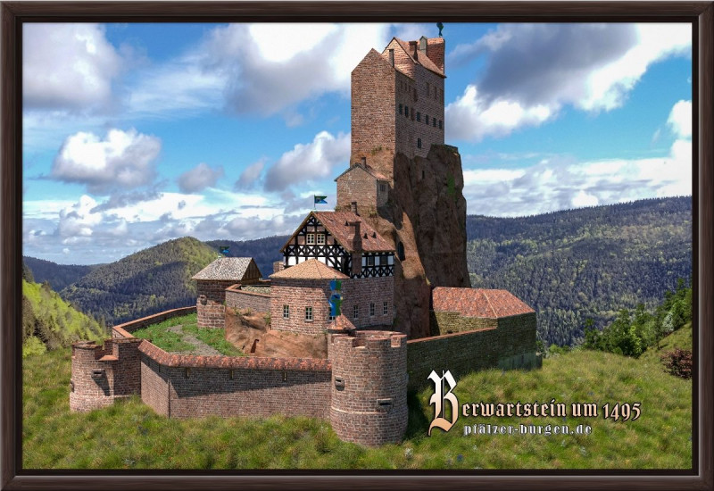 Braun gerahmter Leinwanddruck 30x20cm vom Berwartstein als schönes Burg-Souvenir