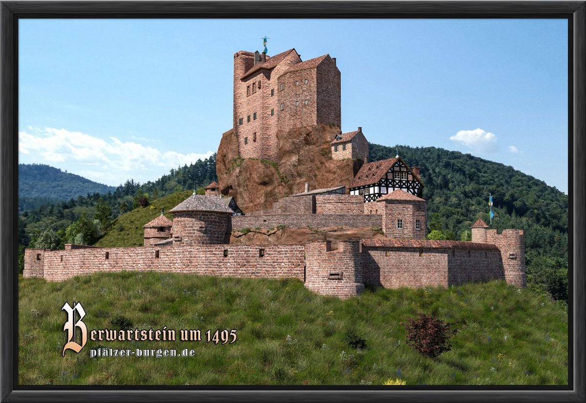 schwarz gerahmter Leinwanddruck 30x20cm vom Berwartstein als schönes Burg-Souvenir