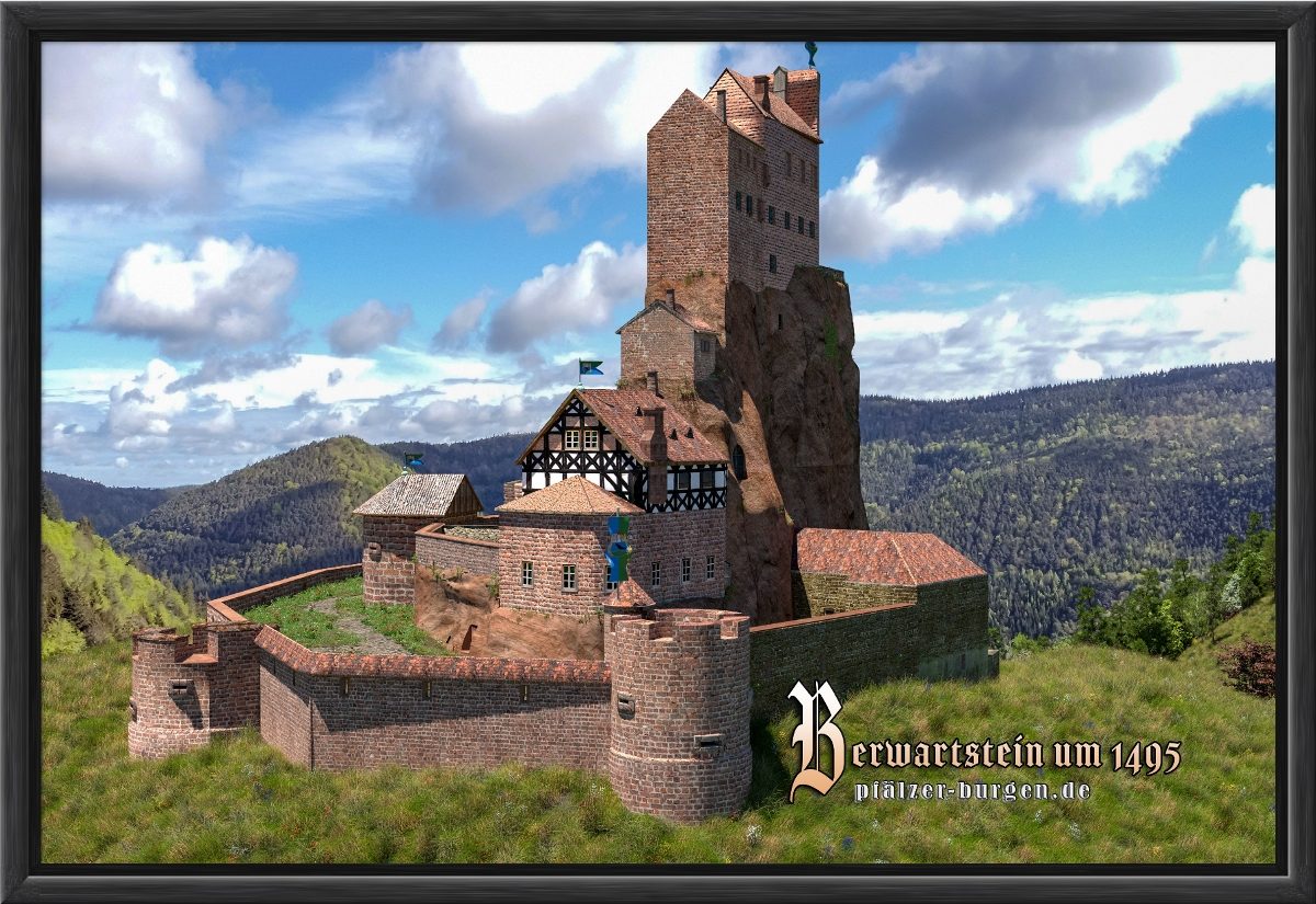 Schwarz gerahmter Leinwanddruck 30x20cm vom Berwartstein als schönes Burg-Souvenir