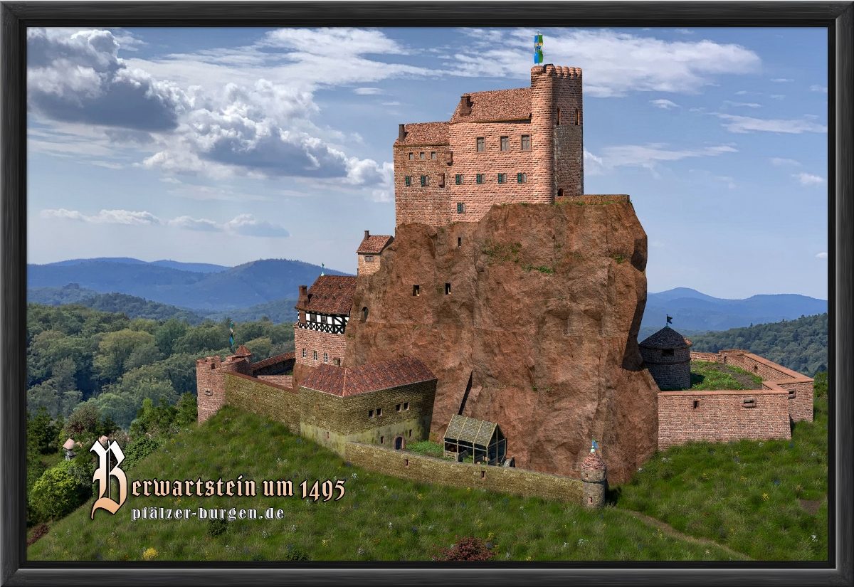 Schwarz gerahmter Leinwanddruck 30x20cm vom Berwartstein mit Kleinfrankreich als schönes Burg-Souvenir