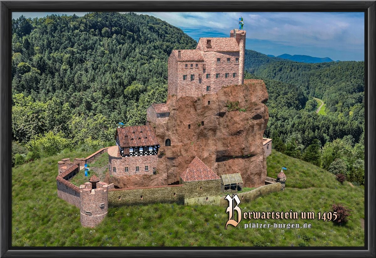 Schwarz gerahmter Leinwanddruck 30x20cm vom Berwartstein als schönes Burg-Souvenir