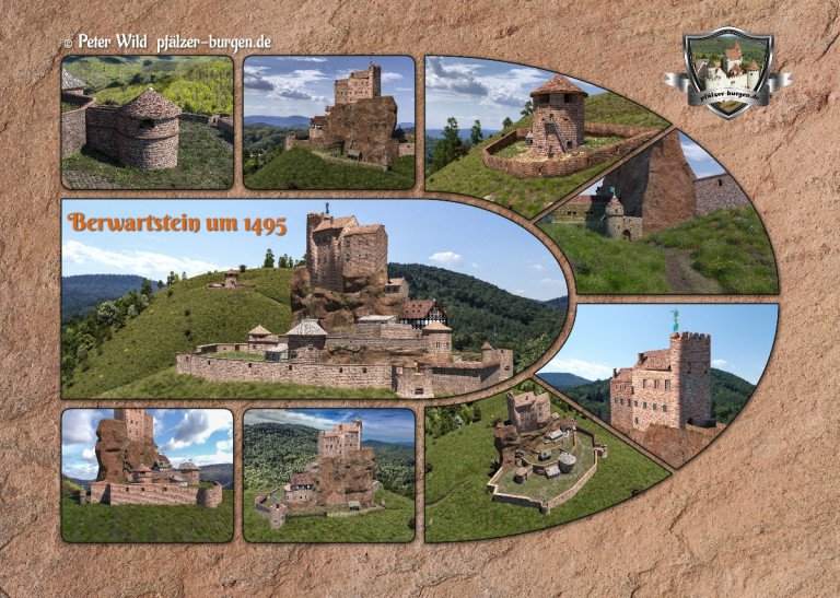 Fotocollage Burg Berwartstein (1495) auf Postkarte Standard-Format