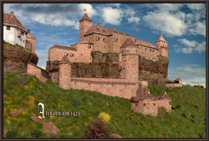 Braun gerahmter Leinwanddruck 60x40cm mit Burg Altdahn aus Südwesten