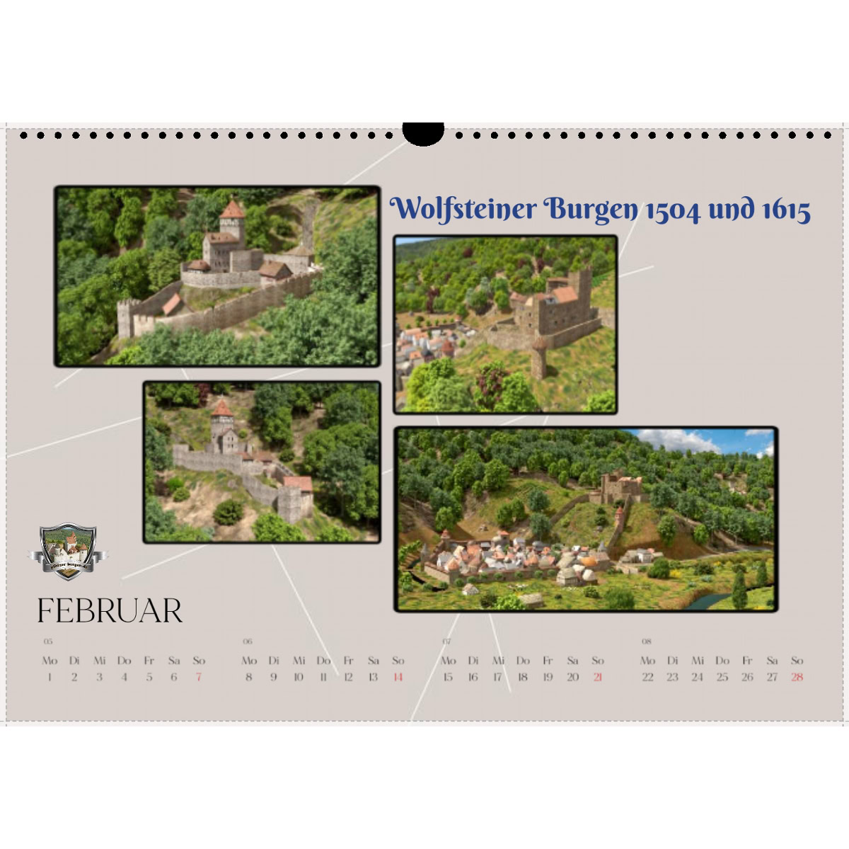 Wolfsteiner Burgen Kalender 2027 Kalender 2027 mit vier Bildern der Wolfsteiner Burgen auf dem Kalenderblatt Februar 2027.