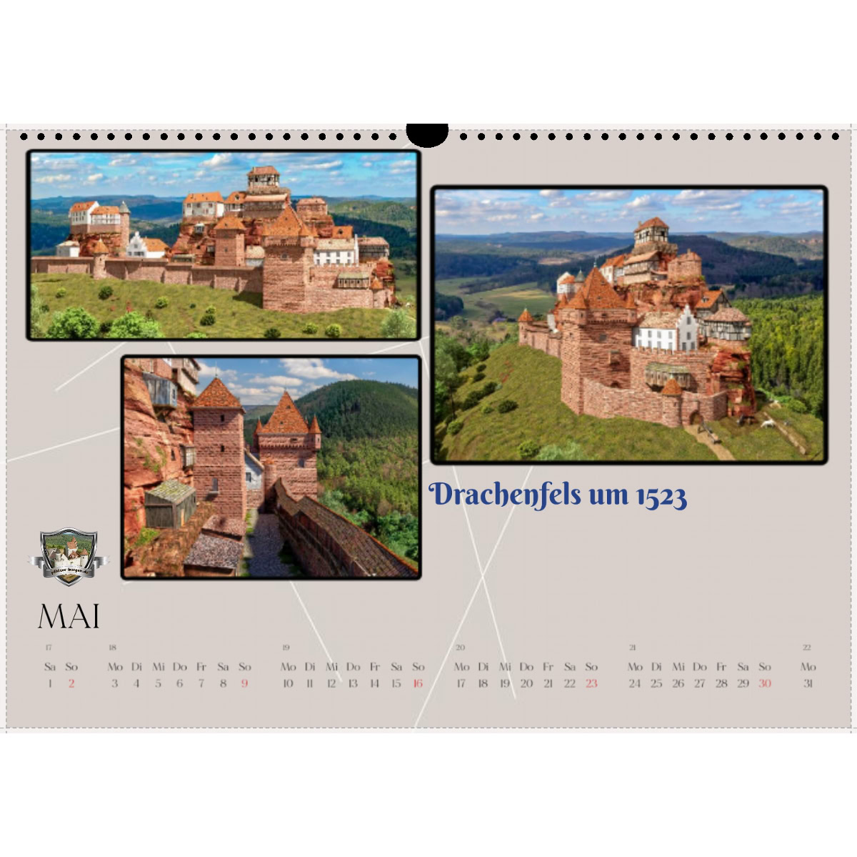 Burgen in der Pfalz im Kalender 2027 Pfälzische Burg Drachenfels von 1520 auf dem Kalenderblatt Mai 2027