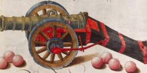 Notbüchse auf Lafette (ca. 1500) aus dem Zeugbuch Kaiser Maximilians I. - BSB Cod.icon. 222 (Innsbruck um 1502)) Notbüchse auf Lafette (1502)