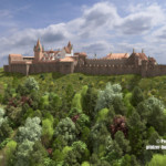 Anmerkungen zum 3D-Modell:
Für mein 3D-Modell habe ich das Erscheinungsbild der Burg des Jahres 1595 gewählt, weil hier der Ausbau zum Renaissanceschloss und zur Kanonenburg zum Abschluss gekommen waren.
Erstellt habe ich das 3D-Modell mit der Software "Maxon Cinema 4D Studio R.19". Die Arbeitszeit für die Erstellung nahm wegen der Größe der zu modellierenden Burg, dem hohen Detaillierungsgrades des Geländes und der Vegetation etwa 40 Arbeitstage in Anspruch. Weiterere 14 Tage wurden im Julil 2020 aufgewandt, um mit OCTANE Renderer eine optische Aufwertung der bisherigen Rekonstruktionen zu erreichen. Madenburg 1595 aus Westen