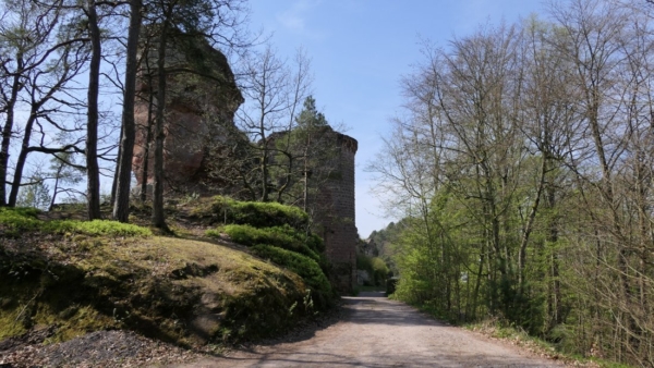 Mächtige hochaufragende Bewehrung von Altdahn zur Feindseite Blick auf Altdahn aus vermuteter Hauptangriffsrichtung