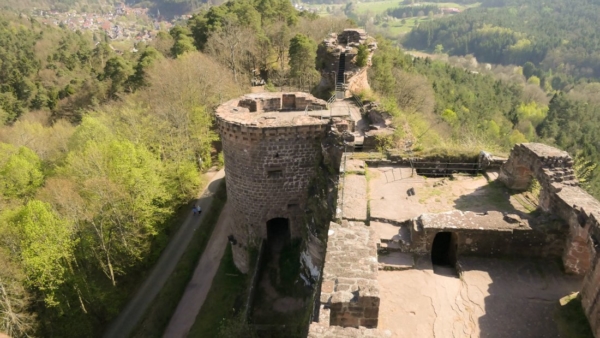 Bedrohung Altdahns durch Geschützstellungen auf den beiden Bergkuppen in 250m Entfernung östlich der Burg Bedrohungsanalyse von Altdahn im 15. Jahrhundert