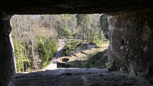 Abwehrfeuer eines Kleingeschützes aus dem Torturm war möglich Geschützstand im ersten Obergeschoss des Nordturms von Altdahn,