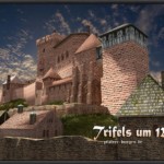 Trifels Schauseite - Gerahmter Leinwanddruck 60x40cm Rekonstruktion der Reichsburg Trifels in ihrer Blütezeit um 1280