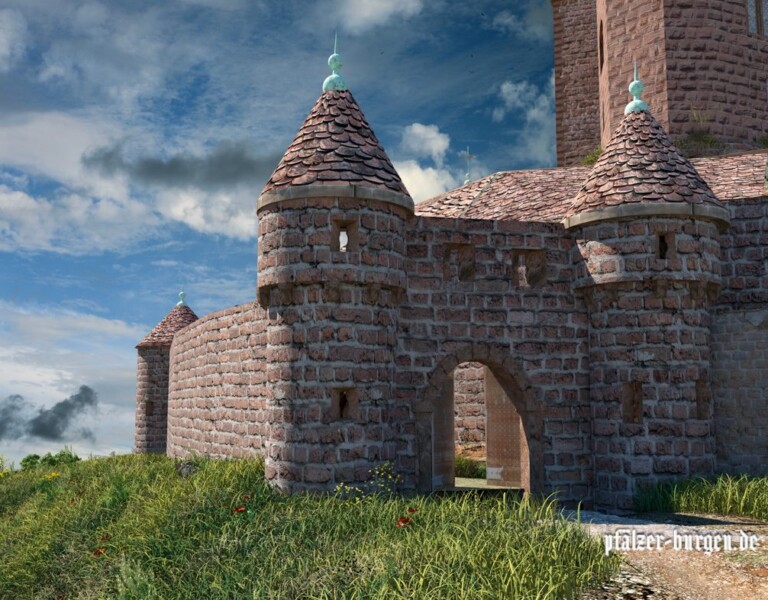 Gräfenstein 1544 - Äußeres Tor mit Flankierungstürmchen Gräfenstein 1544 - Äußeres Tor mit Flankierungstürmchen