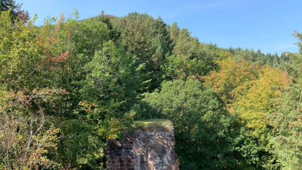 Burg Blumenstein - Blick vom höchsten Punkt der Burg über die Hohe Mantelmauer nach Westen Burg Blumenstein - Blick vom höchsten Punkt der Burg über den Hohen Mantel nach Westen