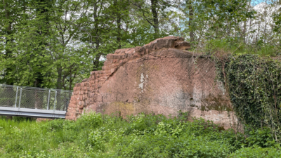Mauerreste des Vorwerks an der Nordseite des Halsgrabens von Burg Meistersel Reste des Vorwerks im Norden