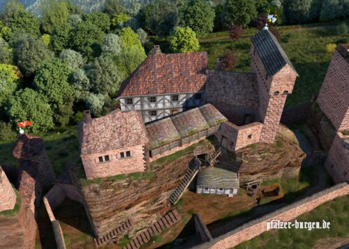 Bauliche Gliederung der Burg Grafendahn um 1475 in der Draufsicht