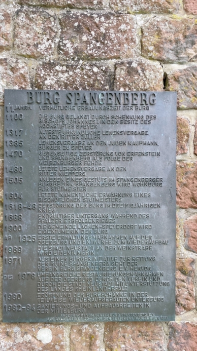 Eine Informationstafel mit den Eckdaten der Burggeschichte erwartet den interessierten Burgbesucher am Tor zur Unterburg. Burggeschichtliche Information am Eingang