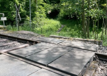 Direkt hinter dem Speyerbach gilt es auch noch die Bahnlinie zu überqueren.