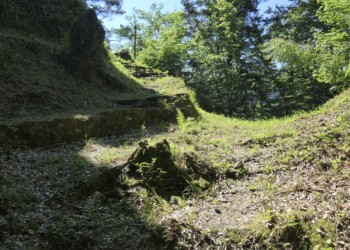 Ein etwa 10 m breiter und trotz Verschüttung noch bis 6m tiefer Halsgraben trennt die abgegangene Burg (Alt-)Erfenstein vom jüngeren Erfenstein. Einzelne Mauerreste deuten auf die Existenz einer früheren Unterburg hin. Halsgraben zwischen älterer und neuerer Burg Erfenstein