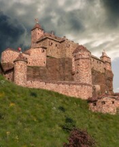 Altdahn um 1475 Rekonstruktion Burg Altdahn um 1475 aus SW oben am Hang